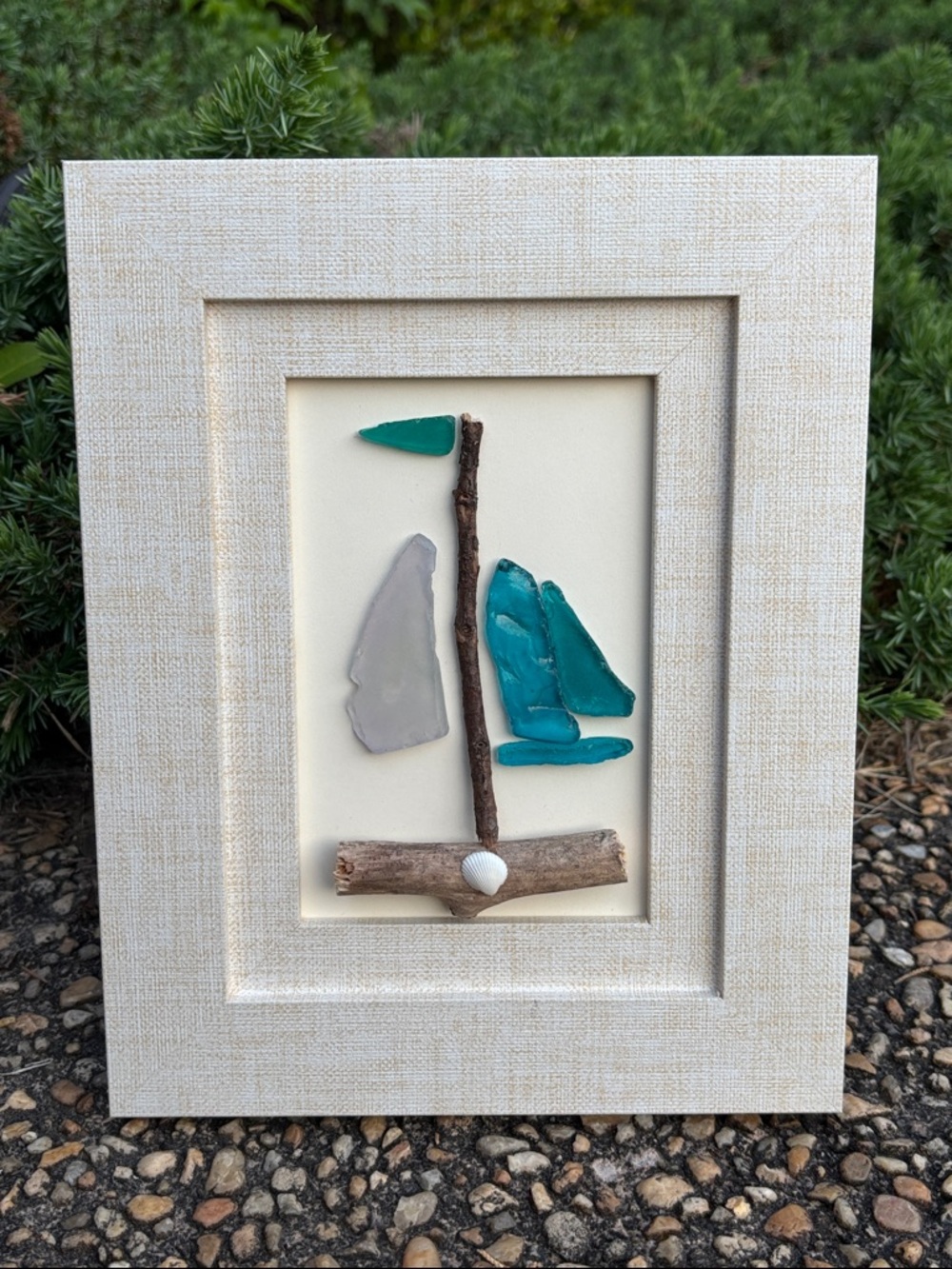 Sailboat Framed Sea Glass Art